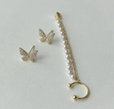 Korean Style Butterfly Earrings Set - Gold Pearl Tassel Ear Cuff & Studs for Women