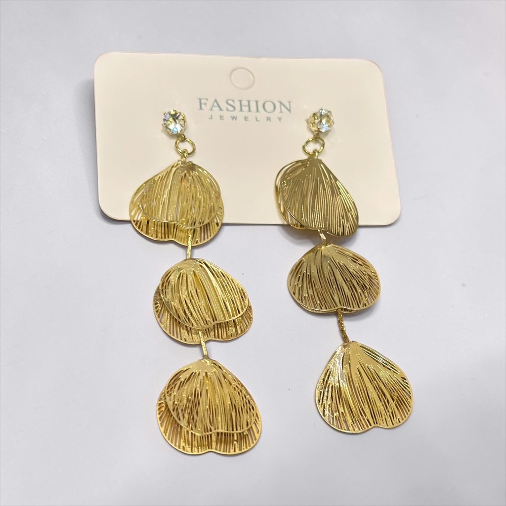 Elegant Triple Layered Golden Petal Dangle Earrings - Statement Party Wear Jewelry