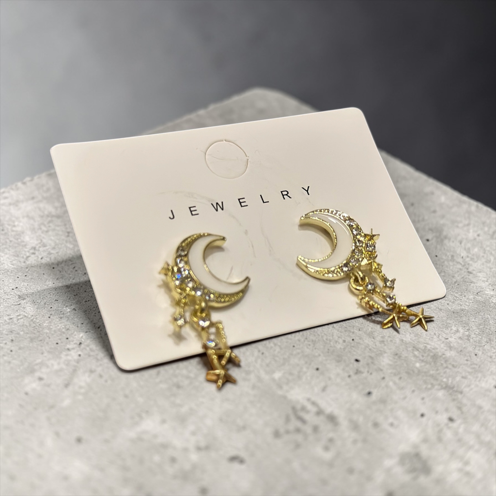 Monster Gift Shop Gold-Plated Moon & Star Dangle Earrings with Crystal Accents