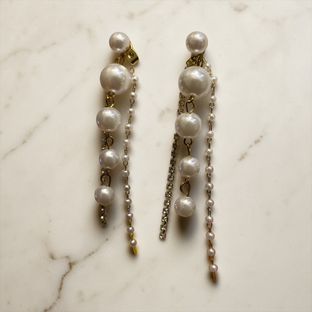 Monster Gift Shop White Graduated Pearl Long Drop Tassel Earrings for Women & Girls