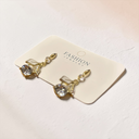 Monster Gift Shop Gold-Plated White Enamel Leaf Drop Earrings with Large Solitaire Crystal