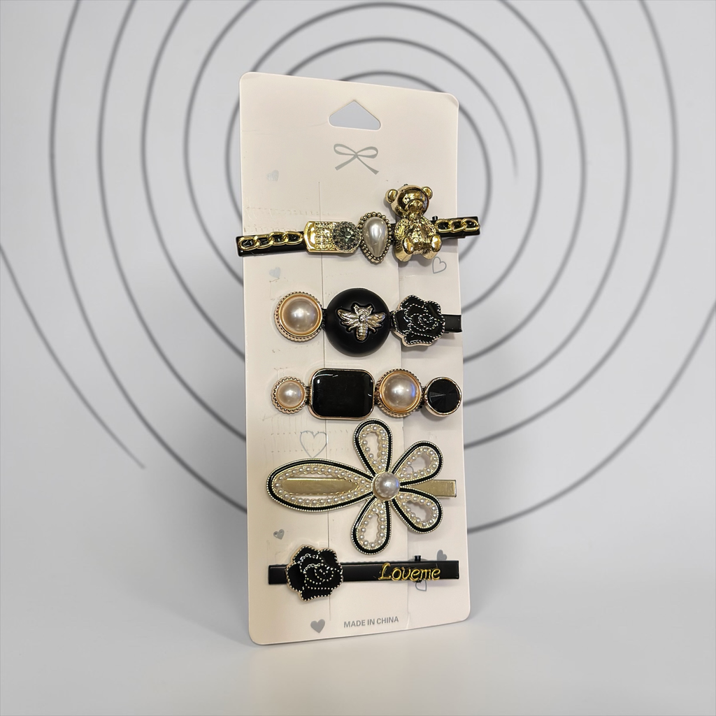 Designer Inspired Premium Hair Barrettes Combo - Pearl Studded Flower & Bee Side Clips (Pack-2)